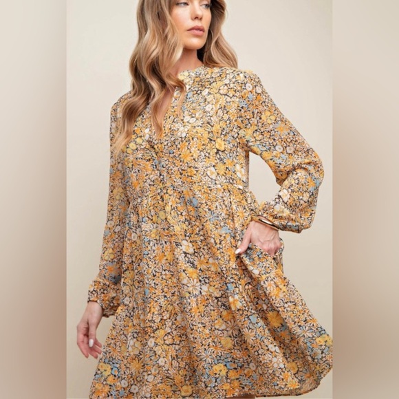 KORI America Floral Yellow and Blue Women's Dress SZ MED - Picture 1 of 5
